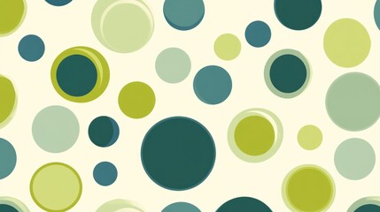 Abstract seamless pattern with green and blue circles on a beige background.
