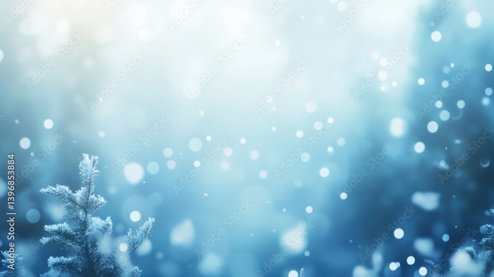 Aufkleber snowy winter forest scene with bokeh effect and falling snow.