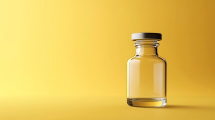Empty glass vial on yellow background.