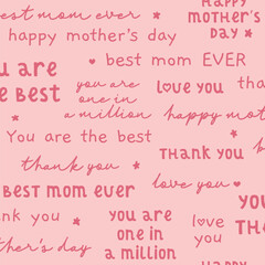 Vector Mother's Day Loving Messages Lettering Seamless Pattern