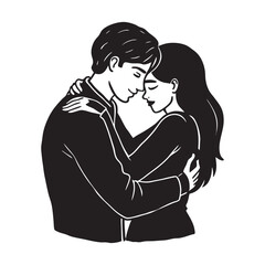 Couple hugging silhouette illustration for love and romance themes