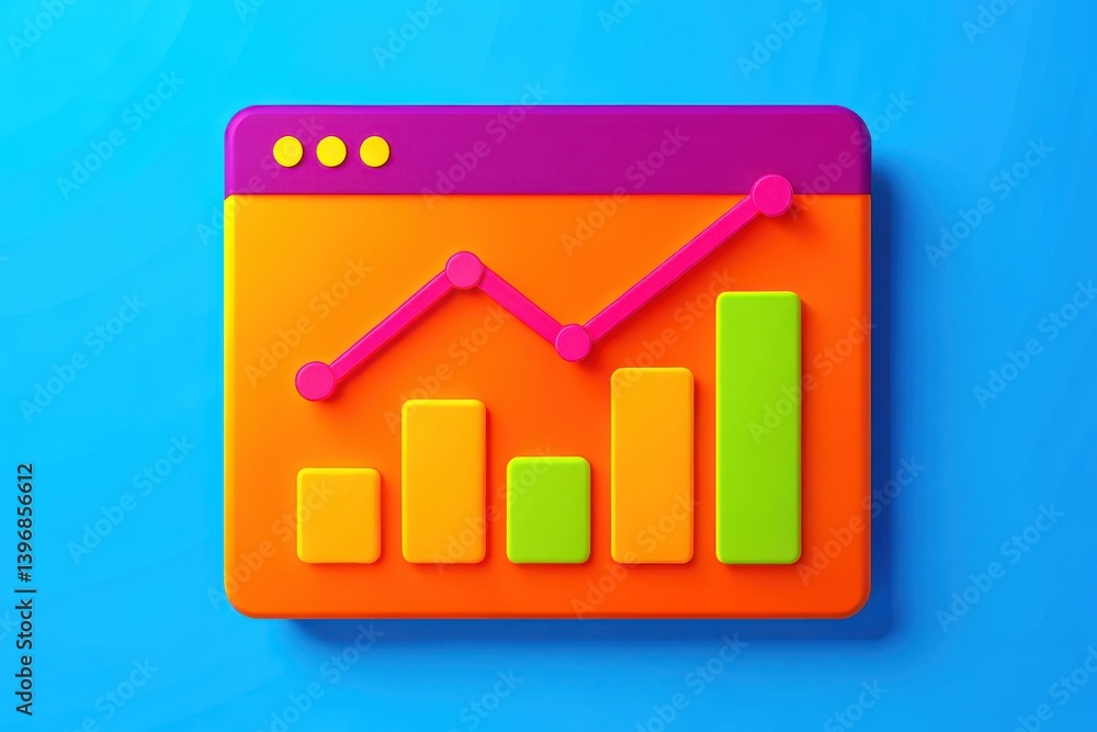 Poster a vibrant, colorful graph showing data trends on a digital interface, featuring bars and a line char