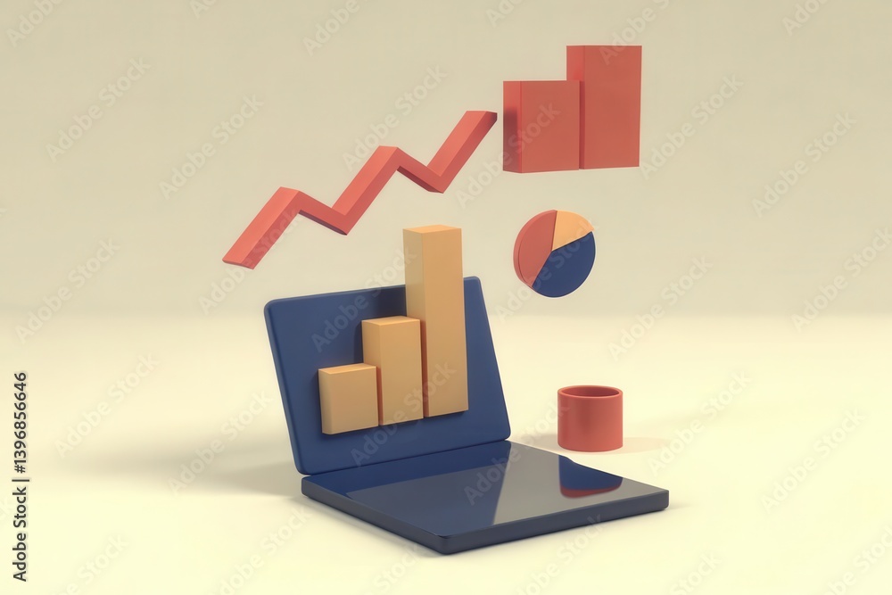 Aufkleber a modern laptop displays colorful 3d graphs and charts, symbolizing data analysis and business growt