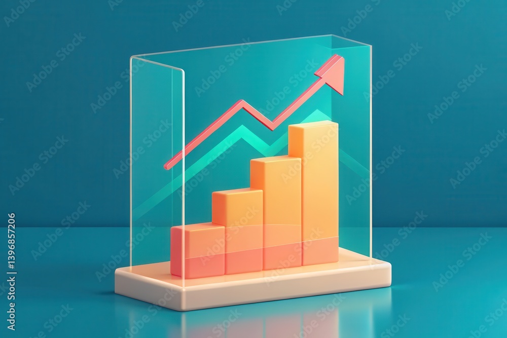 Poster a modern bar graph displaying increasing data trends in vibrant colors against a teal background.
