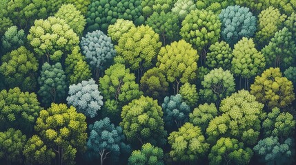 Naklejka premium forest of lush green trees creates a serene, vibrant atmosphere, with their rich foliage adding life to the landscape.