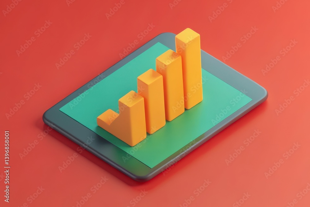 Poster a colorful 3d bar graph displayed on a tablet, highlighting growth and analytics in a modern design.