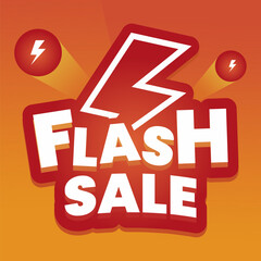 Bright Flash Sale Banner Design with Bold Red Lightning Icon on Orange Background