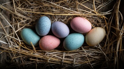 Obraz premium Happy Easter day with Colorful Easter eggs,Spring holiday,Happy easter eggs,festive clip art,Happy Easter greeting card, poster, banner template,april festive concept.