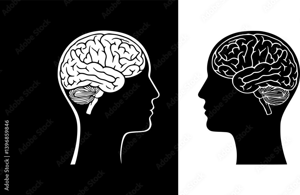 Poster outlinefilledvectorsign ofvs - human brain vector icon . head . face profile . ai . artificial intel
