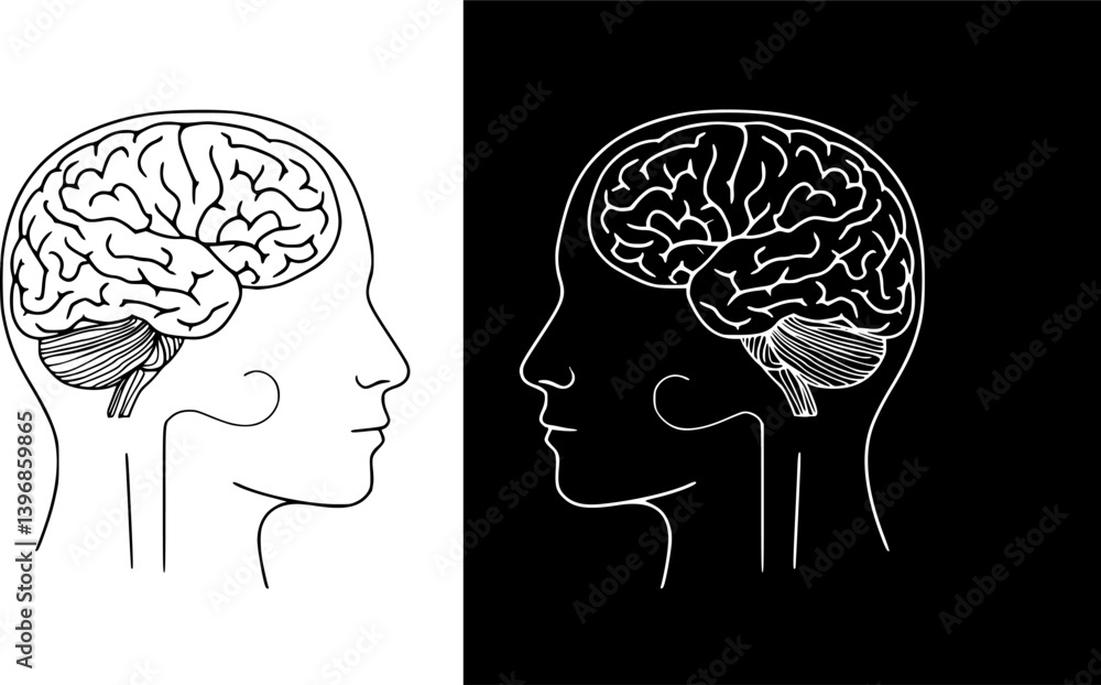 Poster outlinefilledvectorsign ofvs - human brain vector icon . head . face profile . ai . artificial intel