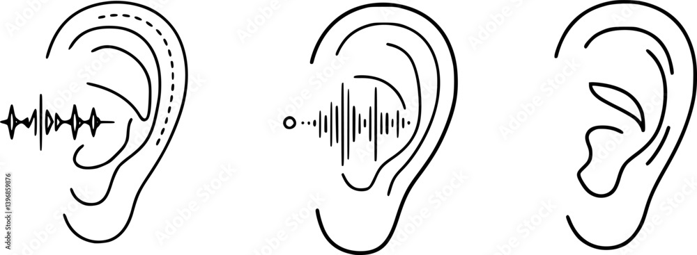 Poster outlinefilledvectorsign ofvs - ear listening vector icon . isolated transparent . black outline fill