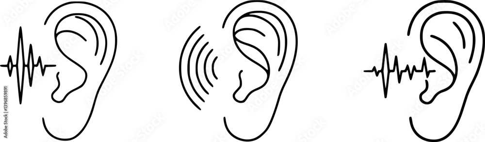 Poster outlinefilledvectorsign ofvs - ear listening vector icon . isolated transparent . black outline fill