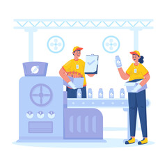 Factory worker character beverage production industry vector illustration