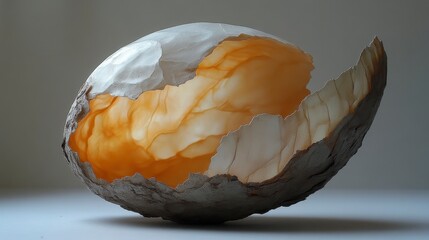 Fractured orb Inside shows amber hue, textured layers