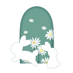 Bunny flowers easter design element card. Cute easter day element