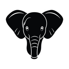 Silhouette art illustration of a baby elephant head facing forward.eps