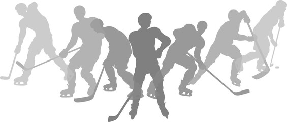 Silhouette ice hockey player set. Active sports people healthy players fitness silhouettes concept.