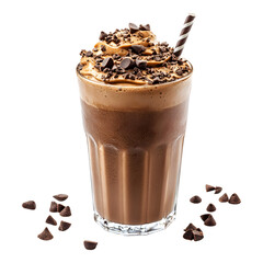 Delicious chocolate drink topped with whipped cream and chocolate chips
