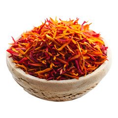 Fototapeta premium Saffron threads in bowl, vibrant colors create warm and inviting atmosphere