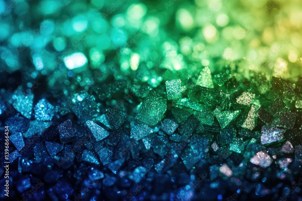 Poster a mesmerizing close-up of glittering teal and green crystals, creating a vibrant and shimmering text