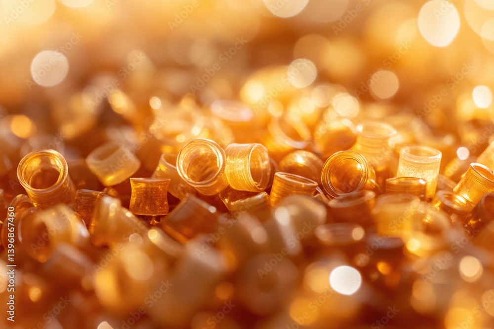 Aufkleber A close-up shot of numerous amber-colored cylindrical objects, creating a bokeh effect with warm lighting.