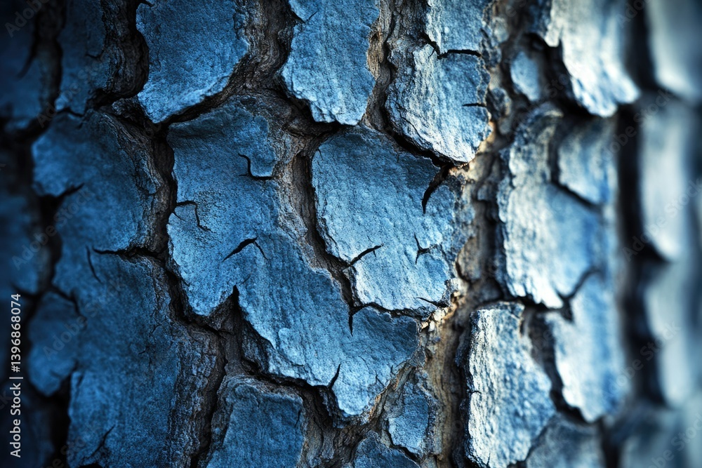 Aufkleber Close-up of textured tree bark, showing deep cracks and crevices in shades of blue.