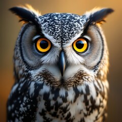 Obraz premium Close-up Portrait of an Owl with Intense Golden Eyes Staring