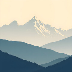 landscape with mountains illustration, digital minimalistic design	
