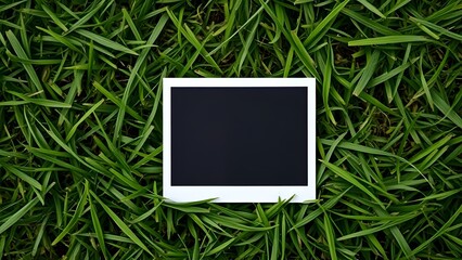 Polaroid photo film on grass
