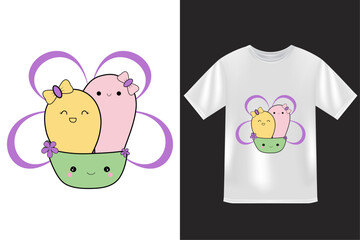 Adorable Creatures in Pot Surrounded by Purple Flower Petals - Kids T-Shirt Design