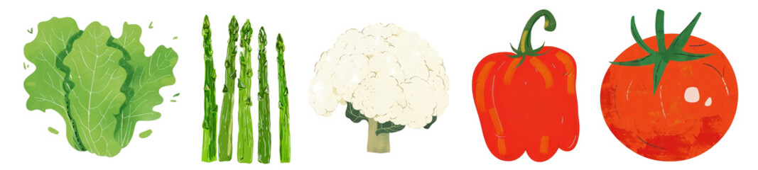 PNG Colorful fresh vegetable illustrations, isolated element set on transparent background