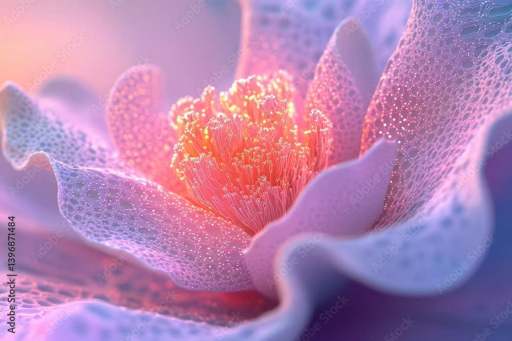 Aufkleber A close-up of a digitally rendered flower with delicate, pastel petals and a glowing core.