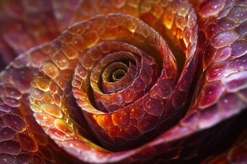 A mesmerizing close-up of a rose with a unique, scaly texture resembling dragon scales.