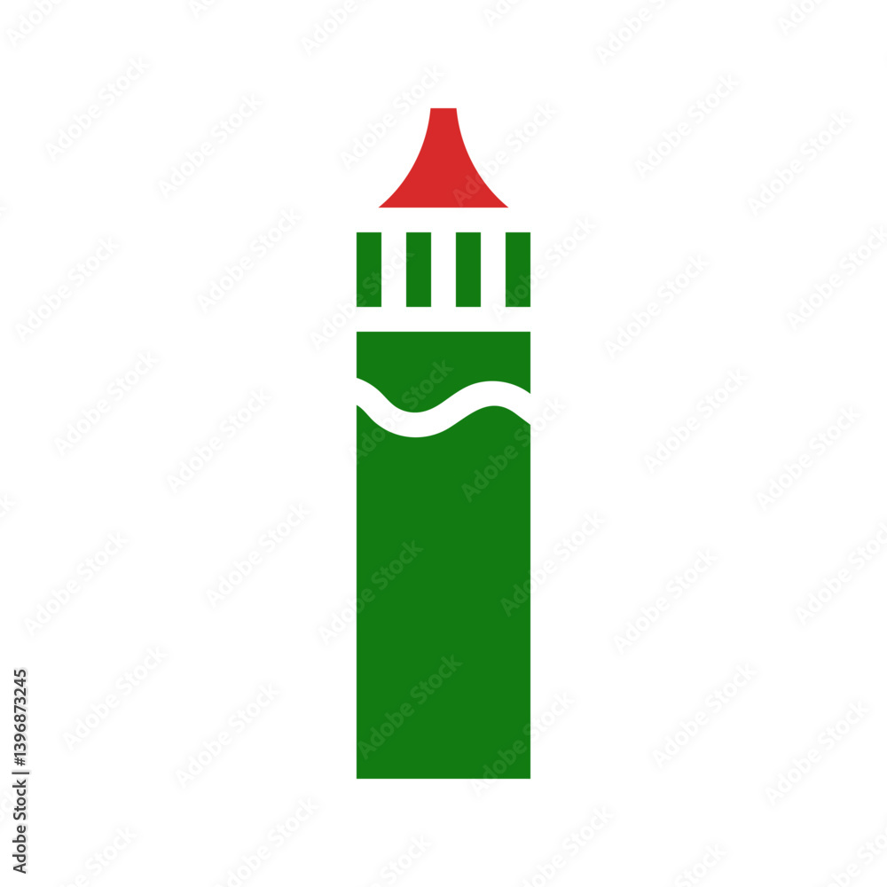 Poster stylized icon representing a tower structure with minimalist design features