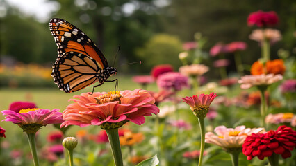 Obraz premium Monarch Butterfly - A monarch butterflies on flower in Summer. monarch butterfly collecting nectar from flower. High quality photo