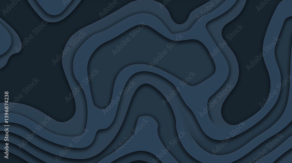 Poster abstract dark blue layered background with flowing curves and contours, suitable for modern design p