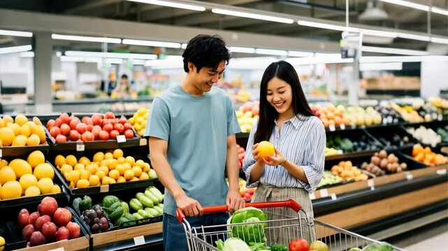 A Warm and Simple Daily Moment of a Couple Grocery Shopping Together