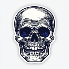 Fototapeta premium A Halloween sticker featuring a cartoon skull with large eyes and a red tongue, isolated on a white background with a white border, represents the concept of horror and monster stickers