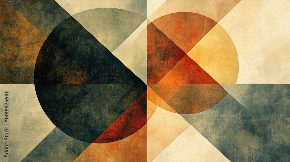 Poster intersecting geometric shapes with retro color palettes a textural and abstract composition creating