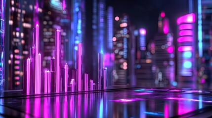 Neon Cityscape at Night with Glowing Skyscrapers and Vibrant Lights