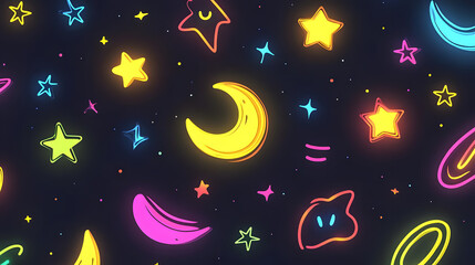 Naklejka premium Neon Stars, Moons & Planets Shine Bright