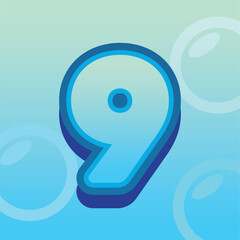 Blue Gradient 3D Number 9 with Floating Bubbles