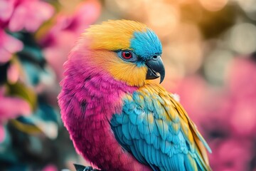 Vibrant avian portrait featuring a unique and eye-catching color palette