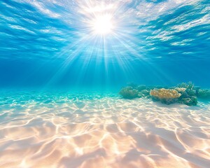 Fototapeta premium Sunbeams with Coral Reef, and Ocean Floor.