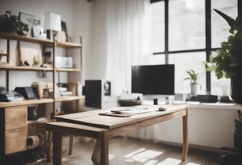 wooden home white office tv