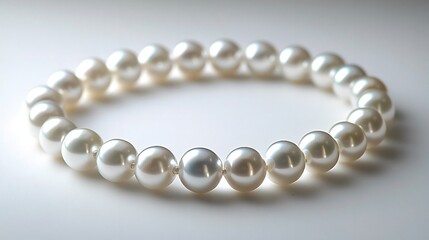 Beautifully crafted elegant pearl necklace featuring shimmering white pearls on a white background