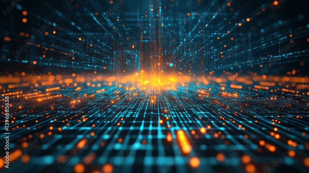 Poster abstract digital network with interconnected lines and glowing nodes representing technology big dat