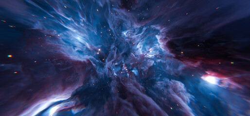 Deep Blue Nebula Background with Bright Star Clouds in Space