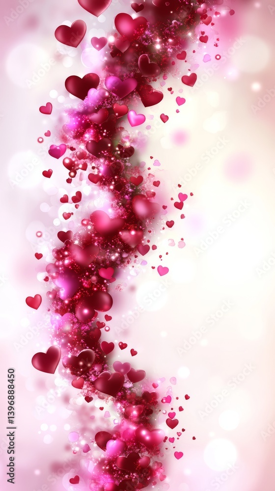 Poster A soft gradient background featuring red and pink hearts that float gently, accompanied by a bokeh effect, embodies a romantic Valentine's Day concept with ample copy space