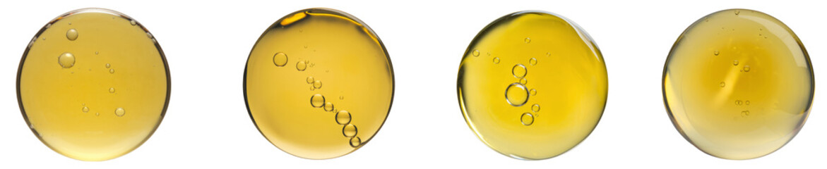 oil drops with bubbles on white background